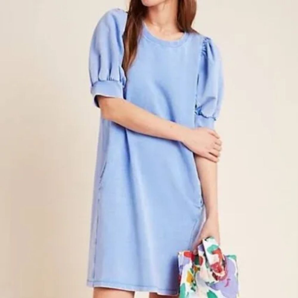 Anthropologie Bonnie Blue Puff Sleeve Tunic / Dress Small